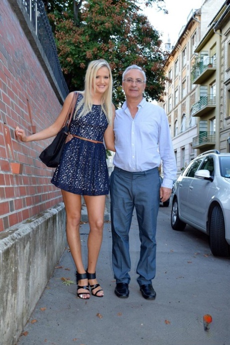 Blonde slut takes money from oldman for hot photo shoot of her bald pussy 44102619