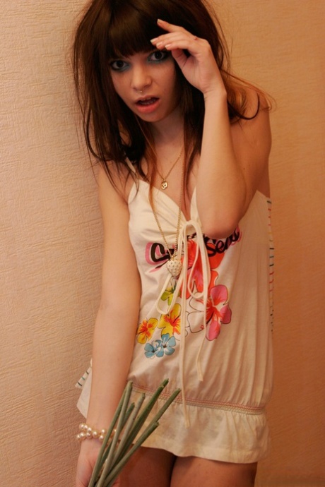 Young brunette Kaira 18 sneers while barefoot in a SFW solo shoot 17218356